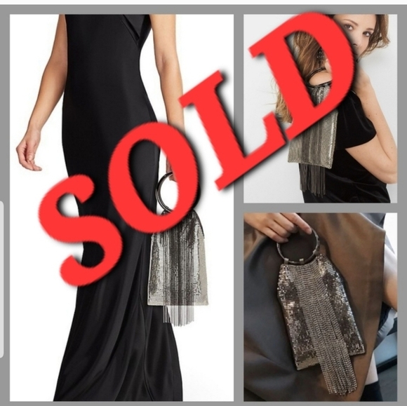 Whiting & Davis Cascade Fringe Metal Mesh Bracelet Clutch - Picture 1 of 3